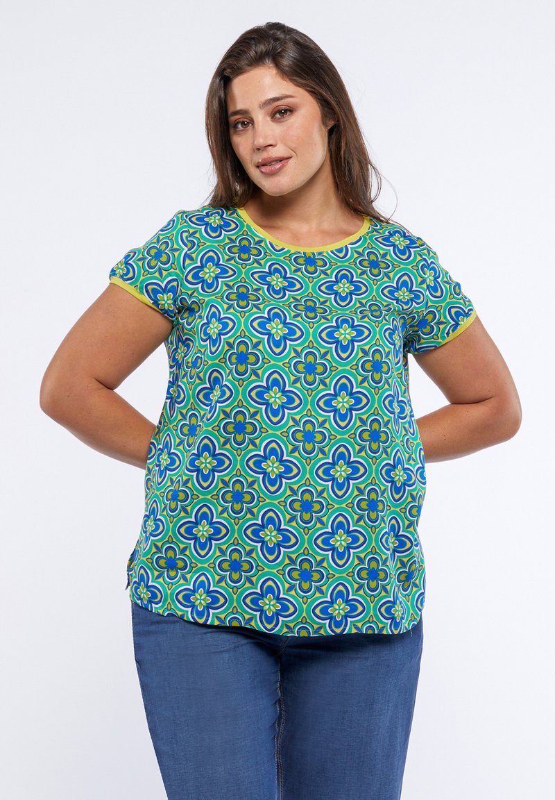 Blusa In Viscosa LENZING™ ECOVERO™ Fiorella Rubino - Stampata Foliage, Scollo A V, Taglia Curvy Primavera/Estate 2025