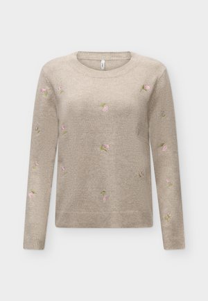 ONLY, ONLSHINE EMBROIDERY O NECK  - Пуловер - mocha meringue/mel/flower body/beech/pale/birch