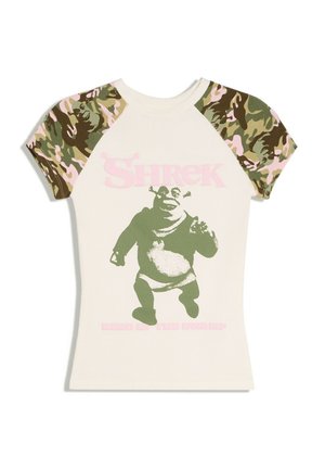 Bershka, SHREK PRINT RAGLAN T-SHIRT - T-shirt imprimé - white