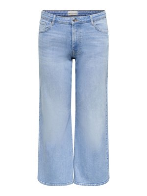 Lyseblå vide jeans i denim med knappelukking foran og design med fem lommer, merket Only Carmakoma.