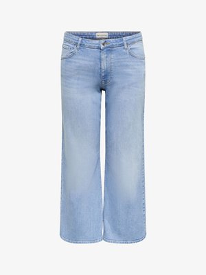Lyseblå vide jeans i denim med knappelukking foran og design med fem lommer, merket Only Carmakoma.