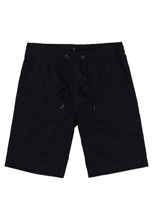 Schwarze Badeshorts aus leichtem Material, mit einem elastischen Bund und Kordelzug sowie Seitentaschen.