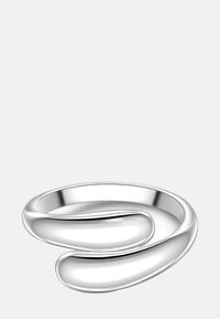 Sudraba gredzens ar gludu, vērstu dizainu. Iedvesmojoties no pulēta apdares, noapaļotiem galiem un abstrakto formu, kas pārklājas.