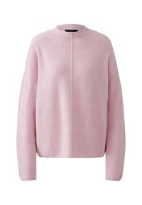 Pull rose pâle à manches longues avec encolure ronde et détail de couture centrale, doté d'une coupe décontractée et légèrement oversize.