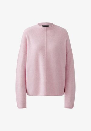 Zachte roze trui met lange mouwen, ronde hals en een centrale naad als detail, met een ontspannen, licht oversized pasvorm.