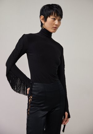 Norma Kamali LONG SLEEVE TURTLE FRINGE - Topper langermet - black