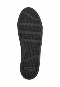 Schwarze Gummisohle mit strukturiertem Profil und glattem Rand, mit einem auf der Seite geprägten Logo. Die Größenangabe 37 ist sichtbar.