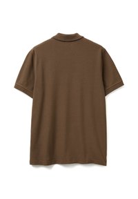 Pánská polokošile s krátkým rukávem v tmavě hnědé barvě, vyrobená z texturované látky. Má tradiční límec a je střižená pro volný střih.