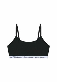 Čierny bralette s nastaviteľnými tenkými ramienkami. Vlastnosti: biely pás s opakujúcim sa textom "Juicy Couture". Hladká textúra.