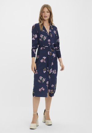 Vero Moda VMLYDIA CALF SHIRT DRESS - Rochie tip cămașă - navy blazer