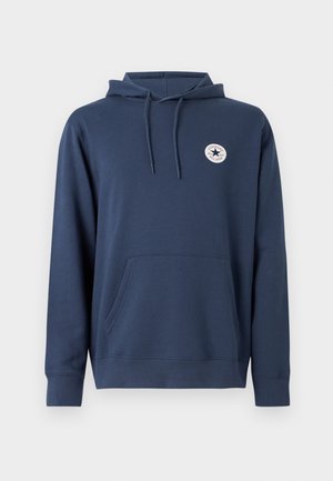 Felpa con cappuccio blu navy realizzata in tessuto morbido, con tasca frontale e logo circolare sul petto a sinistra. Cordoncino al cappuccio.