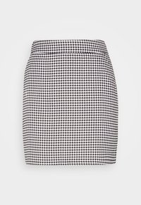 Schwarz-weißer Rock mit Hahnentritt-Muster. Schmale Passform mit geradem Schnitt, ausgestattet mit einem Bund und ohne sichtbare Verschlüsse. Glatte Textur.