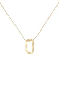 Gouden hanger ketting met een rechthoekig, gedraaid ontwerp. De ketting is dun, wat een verfijnde uitstraling aan het geheel geeft.