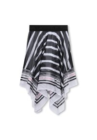 Κασκόλ με ασπρόμαυρες ρίγες, με πολυεπίπεδο, ασύμμετρο σχέδιο. Διαθέτει μαύρη ζώνη με λογότυπο και απαλό, ελαφρύ υφή.