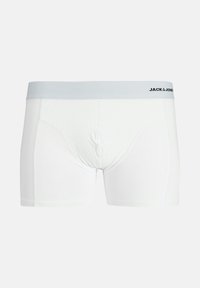 White boxer briefs made of smooth material, with a light gray waistband featuring the text "JACK & JONES" in black.