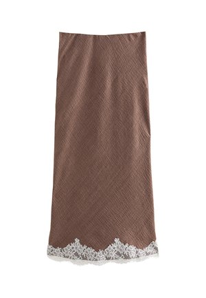 New Look, LACE TRIM MIDI PENCIL SKIRT - Maxirok - dark brown