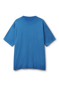 T-shirt in cotone blu a maniche corte con un design classico a girocollo e un tessuto liscio e omogeneo, privo di motivi o dettagli.