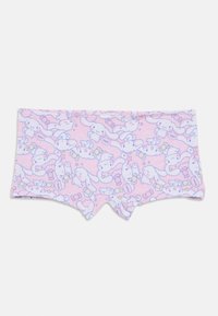 Ανοιχτό ροζ μποξεράκια με επαναλαμβανόμενο μοτίβο καρτούν λαγού με λουλούδια και αστέρια, κατασκευασμένα από απαλό, ελαστικό ύφασμα.