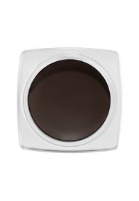 Prodotto crema marrone scuro in un contenitore quadrato trasparente. Texture liscia con una finitura lucida, presenta una padella circolare interna.