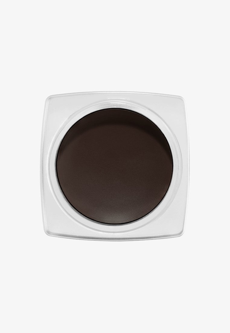 Prodotto crema marrone scuro in un contenitore quadrato trasparente. Texture liscia con una finitura lucida, presenta una padella circolare interna.