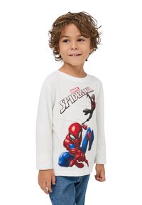 T-shirt bianco a maniche lunghe con una grafica colorata di Spider-Man in rosso e blu. Realizzato in morbido cotone, con scollatura tonda e taglio casual.