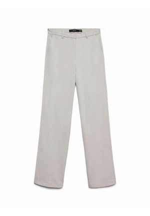 Heledast hallid, laia säärega püksid siledast, tekstuurse kangaga. Esiküljel taskud ja vöökoht koos tugevduslõngaga kinnitamiseks.