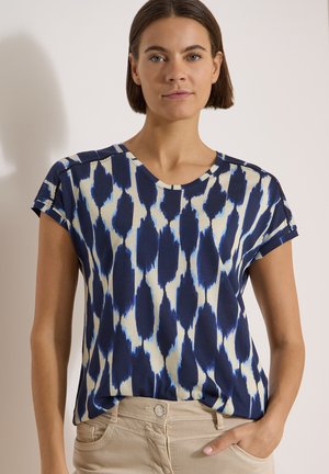 Cecil, T-SHIRT MIT V-NECK UND SPITZENDETAIL - T-shirt imprimé - urban dark blue