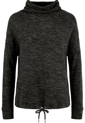 Mörkgrå tröja med båthals, långa ärmar och dragsko vid nederkanten för justerbar passform. Mjukt, strukturerat tyg.