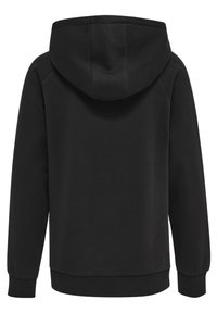 Svart huvtröja med en rymlig huva, långa ärmar med ribbade manschetter och en avslappnad passform. Tillverkad av mjukt, strukturerat tyg. Inga synliga logotyper.