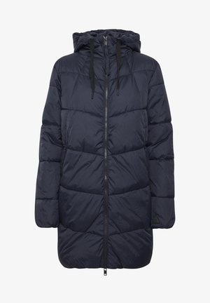 Tumed puffer-jakk, millel on kapuuts, lukuga esiosa ja kinnituspaelad. Omab tikitud tekstuuri ja küljetaskuid. Valmistatud siledast, isoleeritud materjalist.