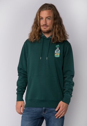 Donkergroen hoodie van een katoenmix, met een kangoeroezak en een palmbomenafbeelding op de linker borst.