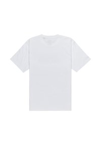 Witte katoenen T-shirt, korte mouwen, ronde hals, eenvoudig ontwerp, geen graphics of versieringen, soepele textuur.