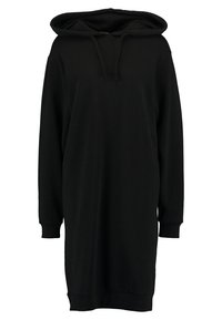 Svart hoodieklänning i mjukt tyg, med en dragsko i huvan, långa ärmar och ribbade ärmslut och nederkant för en avslappnad passform.