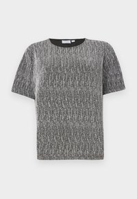Krátký rukáv z metalického stříbrného a černého strukturovaného pleteného materiálu s kulatým výstřihem a slim fit střihem.