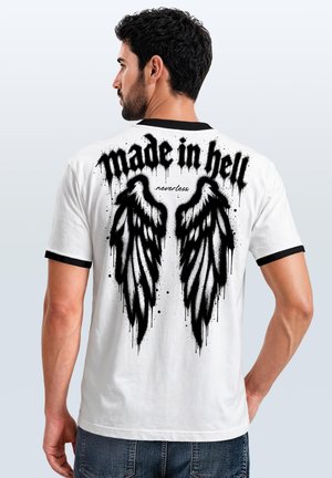 Neverless, HERREN T-SHIRT RETRO KONTRASTBUND - DESIGN GRAFFITI WINGS - - Print T-shirt - slim fit weiß-schwarz