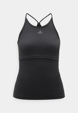 Μαύρο αμάνικο αθλητικό τοπ με λουριά racerback και μικρό αντανακλαστικό λογότυπο Adidas στο κέντρο του στήθους.