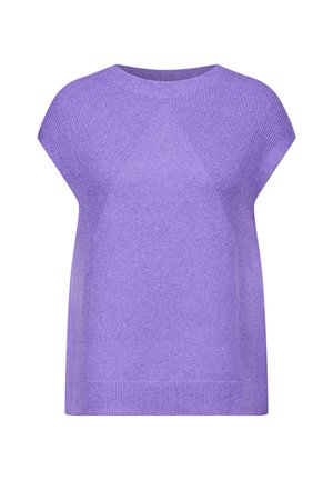 Lila kortärmad tröja med rund hals, texturerad stickad design och avslappnad passform. Har ribbade detaljer vid kragen och nederkanten.