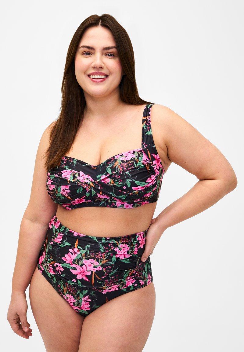 Zizzi - EXTRA HIGH-WAISTED WITH PRINT - Bikini-Hose - palm leaf aop, Vergrößern