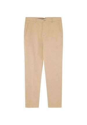 Beige chino's van katoen, met een slim fit, twee zijzakken en een strak, minimalistisch ontwerp. Geen zichtbare patronen of versieringen.