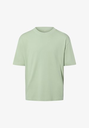 Kurzärmeliges T-Shirt in Minzgrün aus weichem Stoff, mit klassischem Rundhalsausschnitt und lässiger Passform. Keine sichtbaren Muster oder Verzierungen.