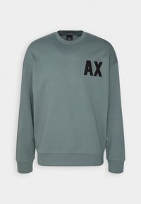 Ljusgrön sweatshirt i bomull med rund halsringning, långa ärmar, ribbad ärmavslut och en svart "AX"-logotyp på bröstet.