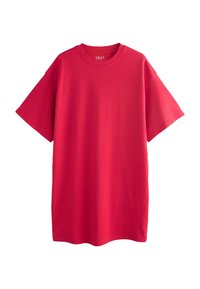 Rode korte mouwen t-shirt gemaakt van zacht materiaal. Heeft een ronde hals en een losse, comfortabele pasvorm. Geen patronen of versieringen.