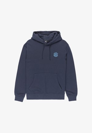 Navyblauwe hoodie gemaakt van een zachte katoenmix, met een voorste kangoeroezak, verstelbare trekkoordcapuchon en een klein blauw logo op de borst.