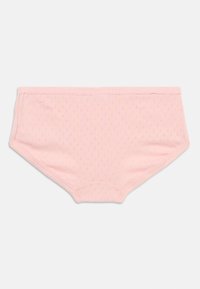 Mutandine da donna in cotone rosa chiaro con un delicato motivo a pois e un bordo ondulato in vita e agli orli delle gambe.