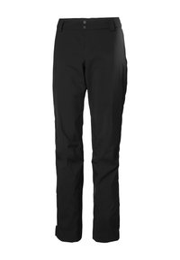Zwarte waterdichte broek met een recht model, hoge tailleband met knoopsluiting en zijzakken voor functionaliteit.