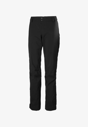 Zwarte waterdichte broek met een recht model, hoge tailleband met knoopsluiting en zijzakken voor functionaliteit.