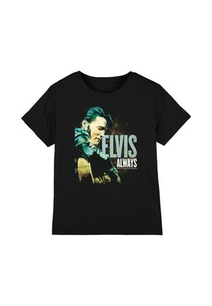 Black T-shirt with a graphic of a man playing guitar and text reading "ELVIS ALWAYS THE ORIGINAL" in stylized font.