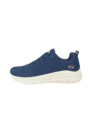 Blue athletic shoe with textured mesh upper, white cushioned sole, lace-up design, and logo accent on the side.
