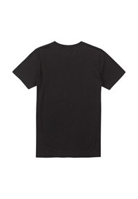 Kurzärmliges schwarzes T-Shirt aus weichem Baumwollstoff, mit schlichter Optik, Rundhalsausschnitt und regulärer Passform. Rückansicht angezeigt.