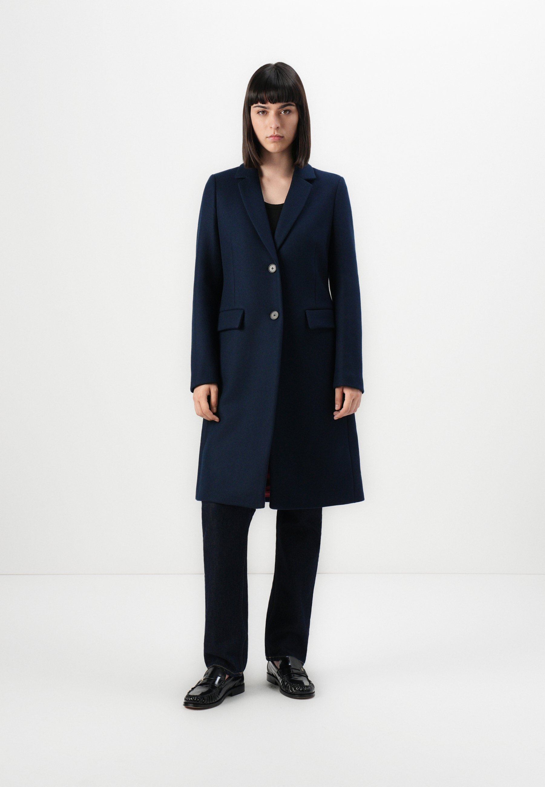 Damesmantel Winter Lange Elegante Wollen Jas Zwart Met Riem - Slim Fit Wintercoat